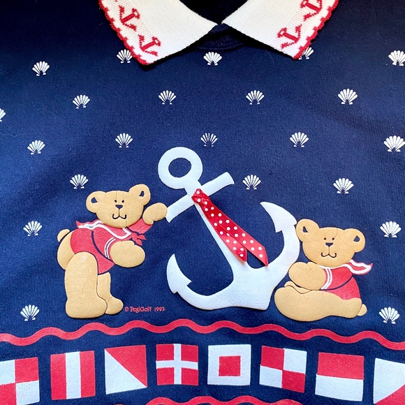 Vintage 90's Collared Sweatshirt Teddy Bear Anchor Sz M - Picture 8 of 9